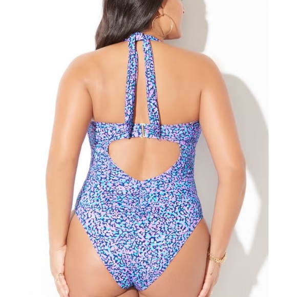 NEW Swimsuits for All Tie Front Halter One Piece Blue Pink Halter Swimsuit 16 - Picture 2 of 16